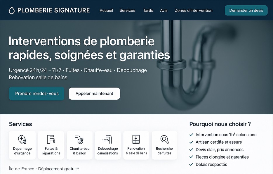 🔧 Création de site internet pas cher pour plombier avec PJM GROUP