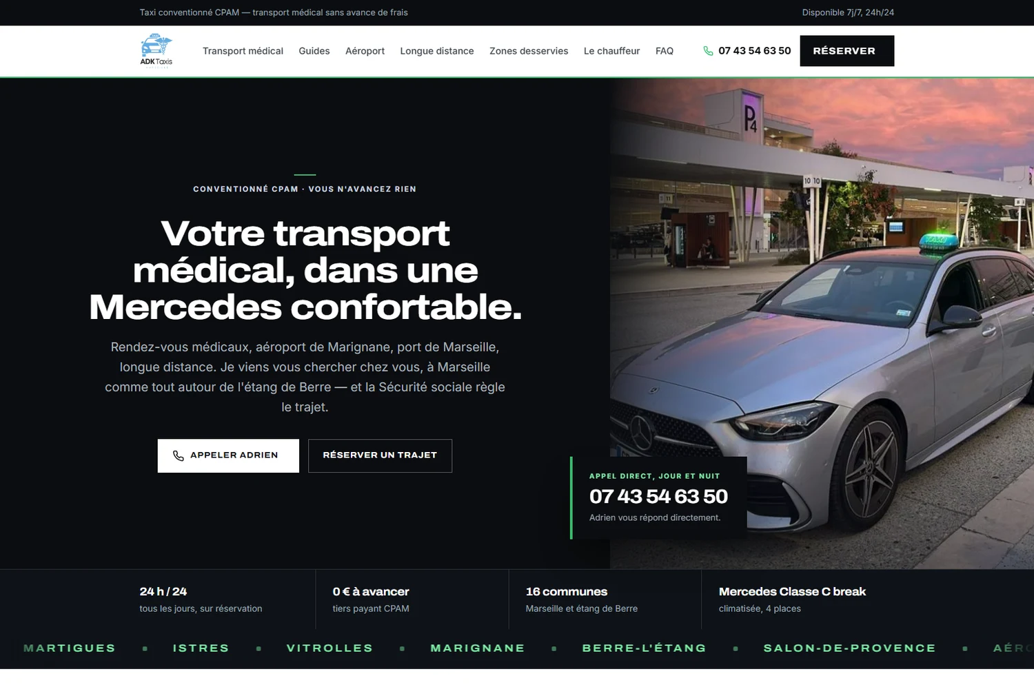 Le site ADK Taxis sur ordinateur