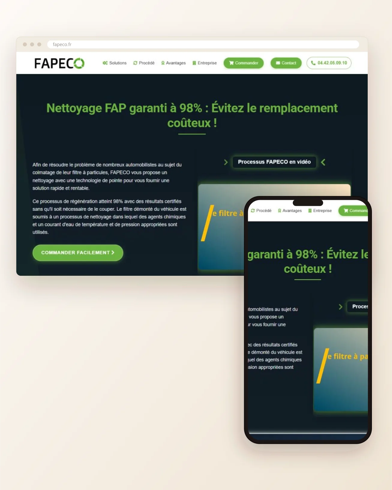 Site internet Fapeco, régénération de filtres à particules