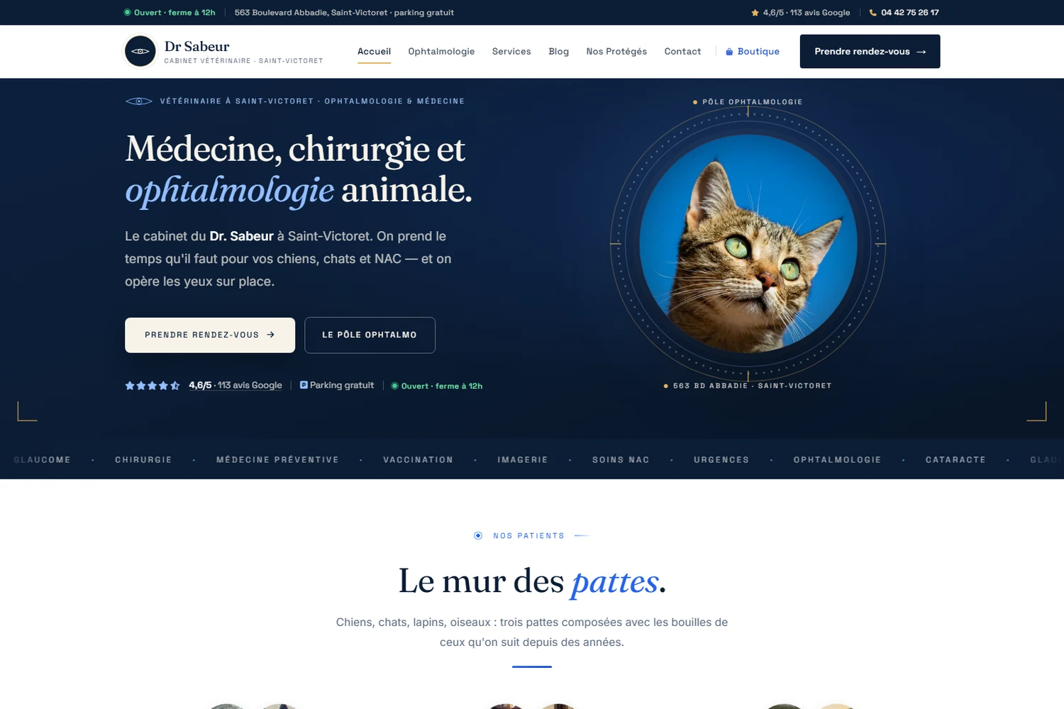 Le site du cabinet vétérinaire Dr. Sabeur sur ordinateur