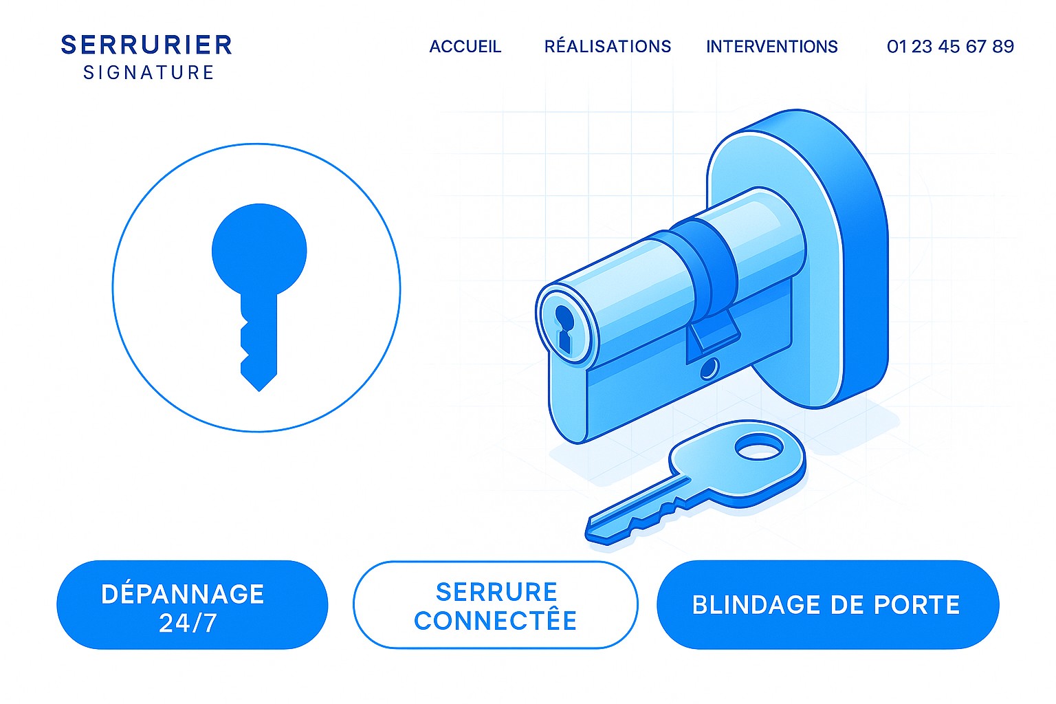 Création de site internet pour serrurier: urgences 24/7, ouverture de porte, blindage